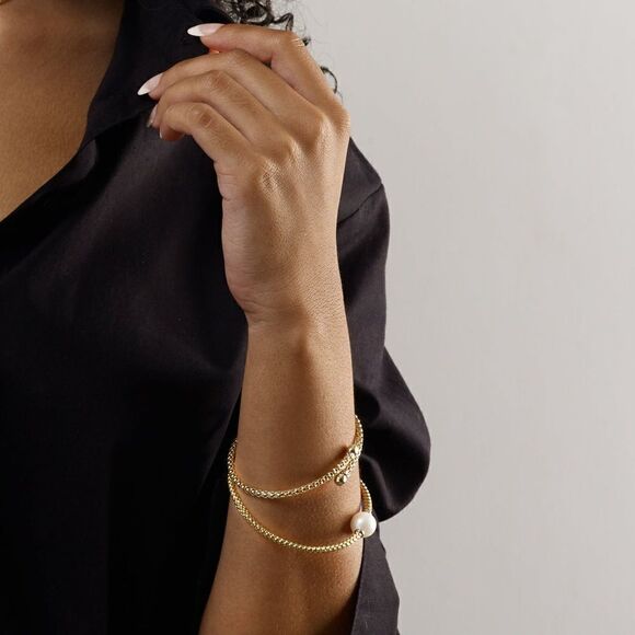 14K Gold Popcorn Small Bypass Bangle - Picture 2 of 9